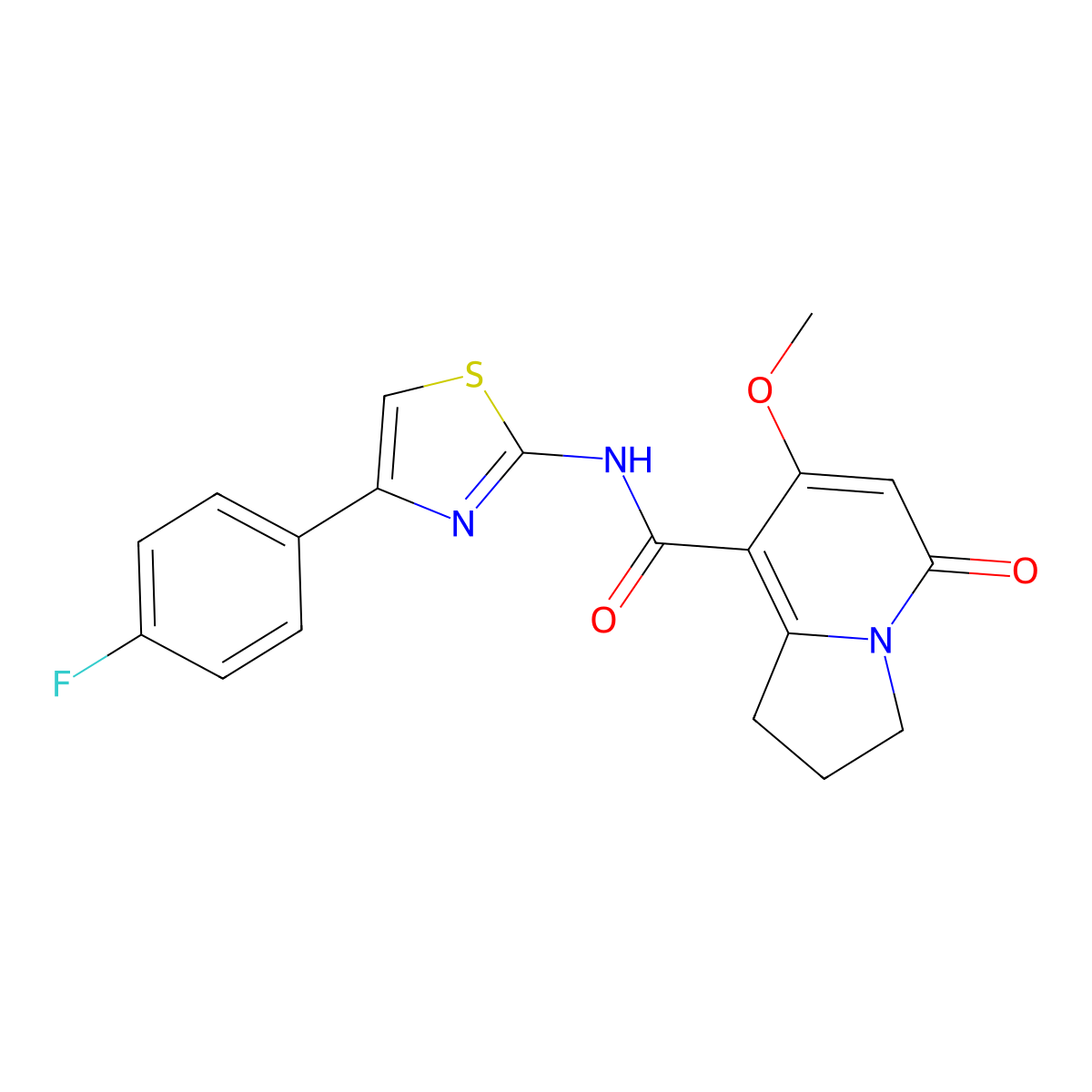 N-(4-(4-fluorophenyl)thiazol-2-yl)-7-methoxy-5-oxo-1,2,3,5-tetrahydroindolizine-8-carboxamide molecular structure, CAS 2034333-69-0