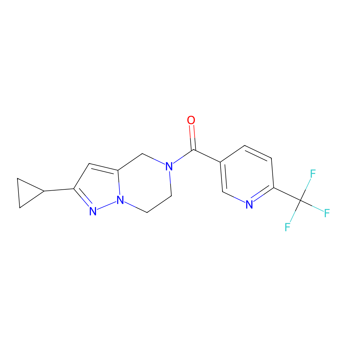 (2-cyclopropyl-6,7-dihydropyrazolo[1,5-a]pyrazin-5(4H)-yl)(6-(trifluoromethyl)pyridin-3-yl)methanone molecular structure, CAS 2034333-70-3