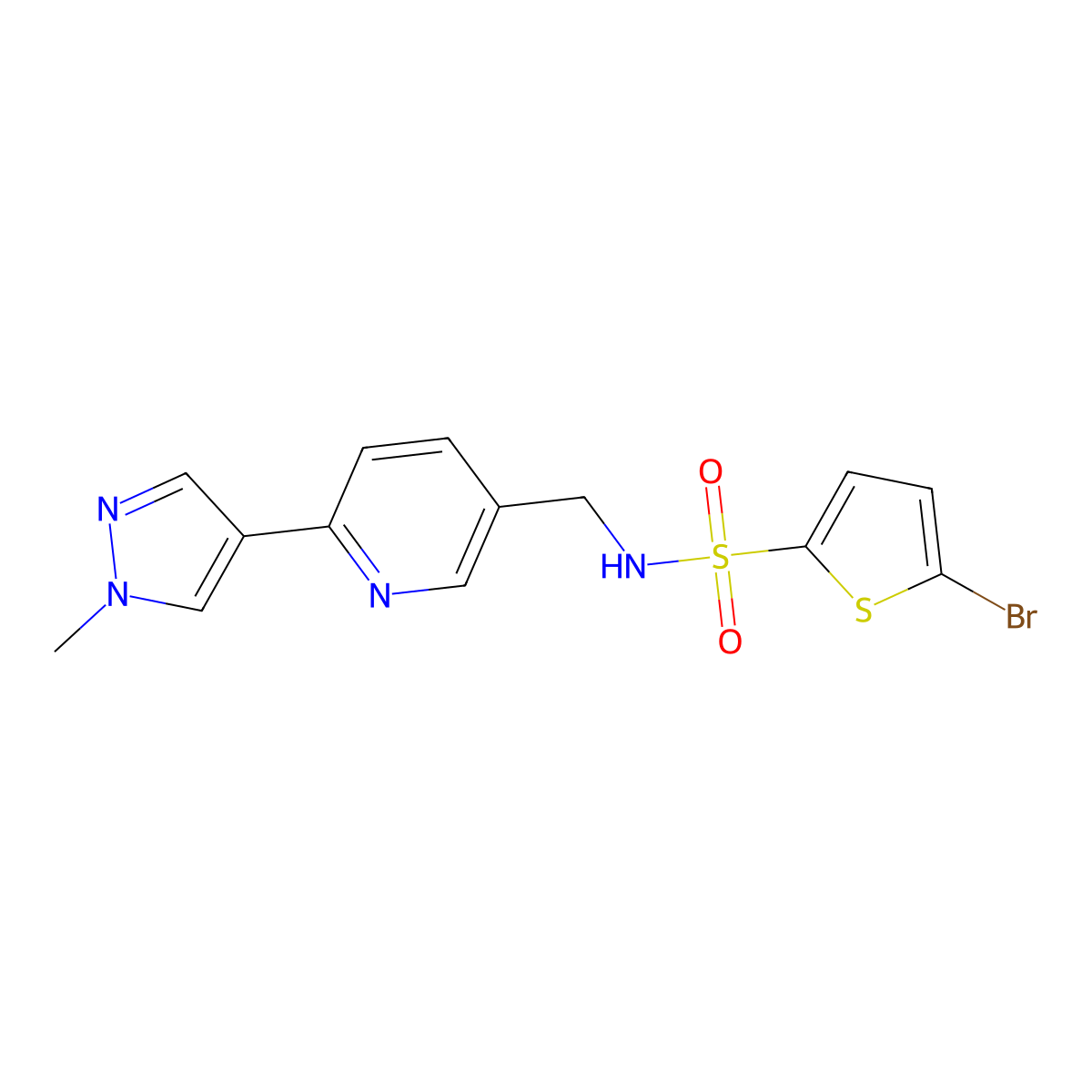 5-bromo-N-((6-(1-methyl-1H-pyrazol-4-yl)pyridin-3-yl)methyl)thiophene-2-sulfonamide molecular structure, CAS 2034333-71-4