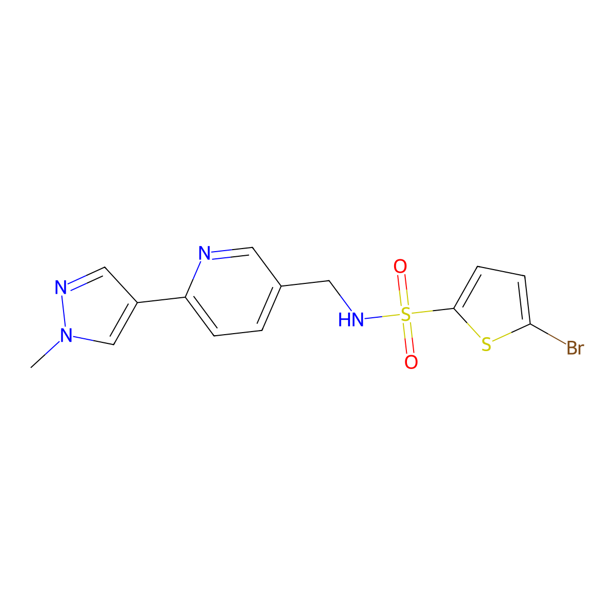 5-bromo-N-((6-(1-methyl-1H-pyrazol-4-yl)pyridin-3-yl)methyl)thiophene-2-sulfonamide molecular structure, CAS 2034333-71-4