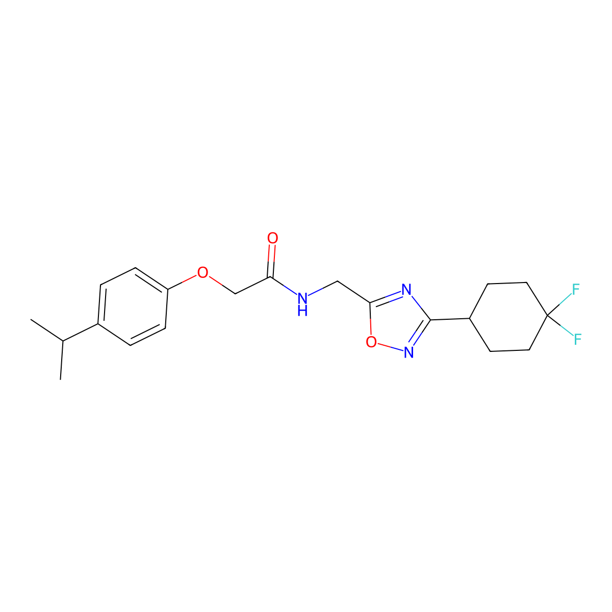 N-((3-(4,4-difluorocyclohexyl)-1,2,4-oxadiazol-5-yl)methyl)-2-(4-isopropylphenoxy)acetamide molecular structure, CAS 2034333-73-6