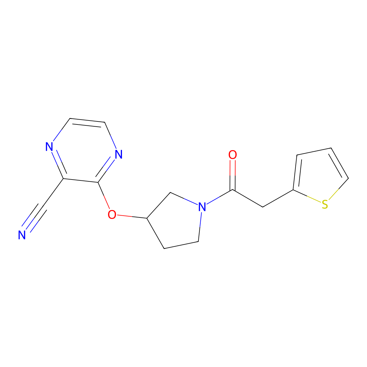 3-({1-[2-(Thiophen-2-yl)acetyl]pyrrolidin-3-yl}oxy)pyrazine-2-carbonitrile molecular structure, CAS 2034333-81-6