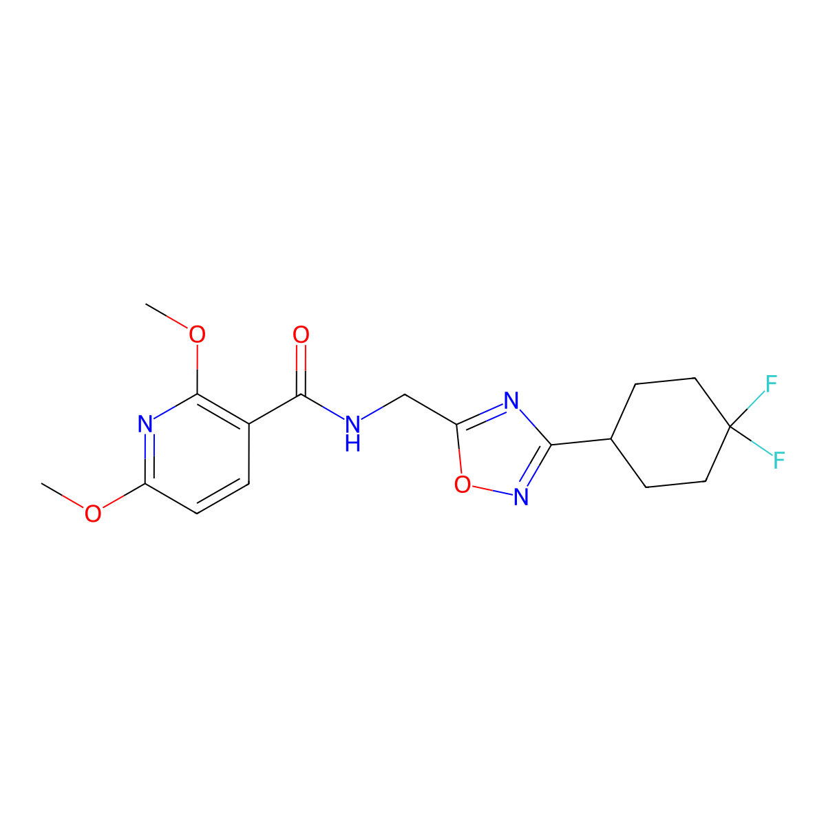 N-((3-(4,4-difluorocyclohexyl)-1,2,4-oxadiazol-5-yl)methyl)-2,6-dimethoxynicotinamide molecular structure, CAS 2034333-84-9