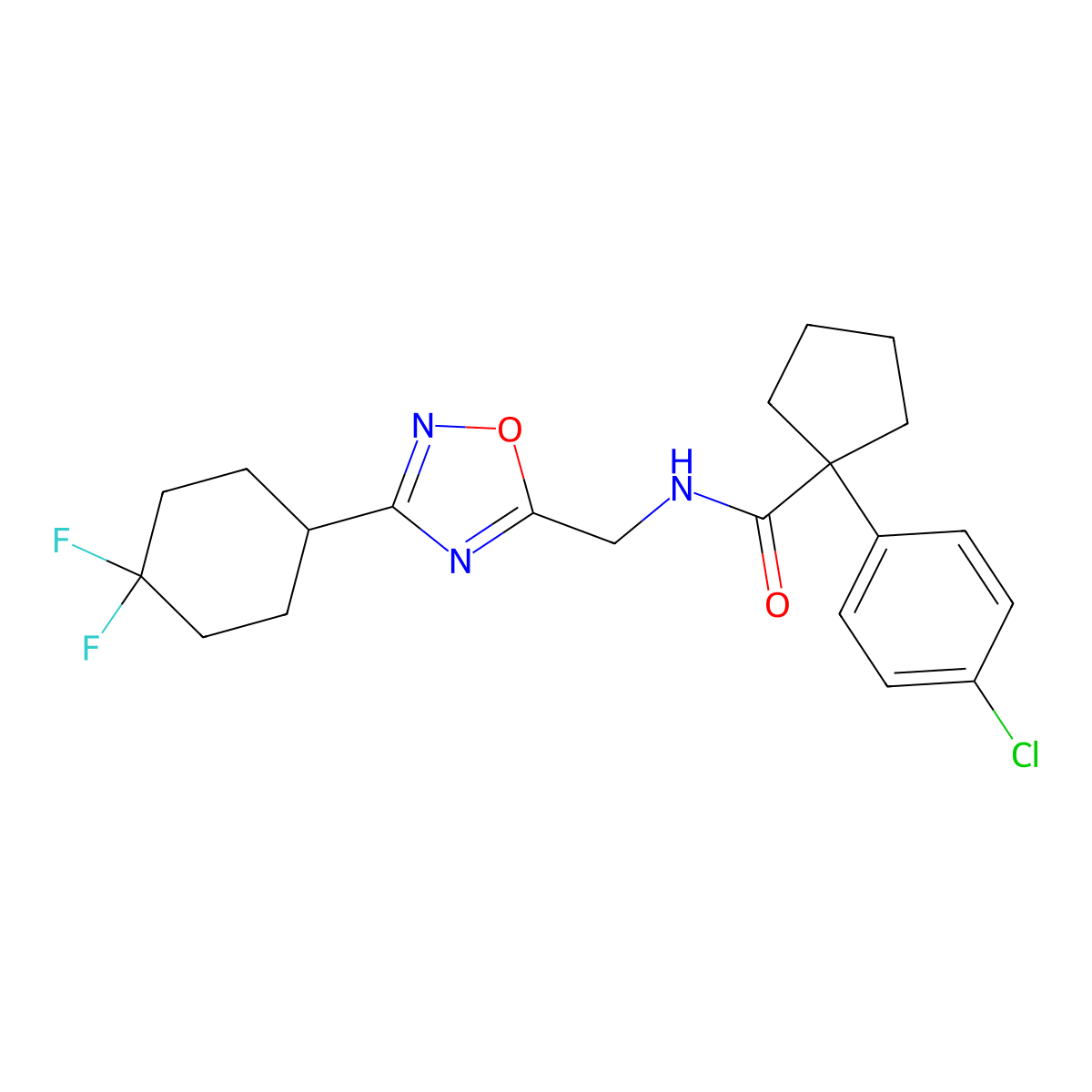 1-(4-chlorophenyl)-N-((3-(4,4-difluorocyclohexyl)-1,2,4-oxadiazol-5-yl)methyl)cyclopentanecarboxamide molecular structure, CAS 2034333-90-7