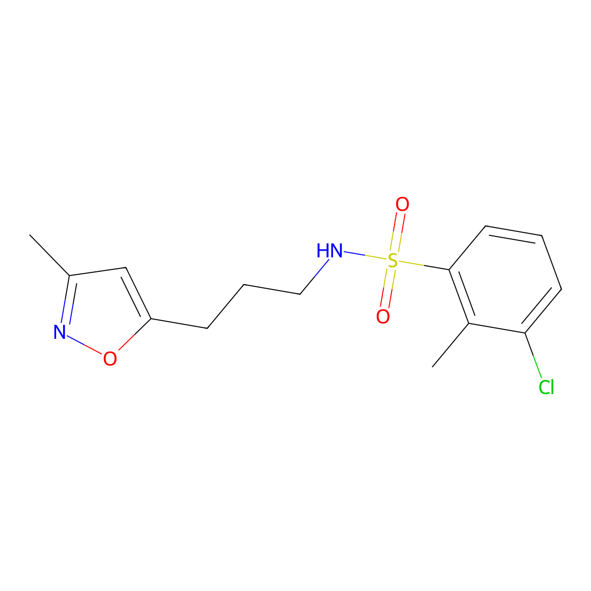 3-chloro-2-methyl-N-(3-(3-methylisoxazol-5-yl)propyl)benzenesulfonamide molecular structure, CAS 2034333-93-0