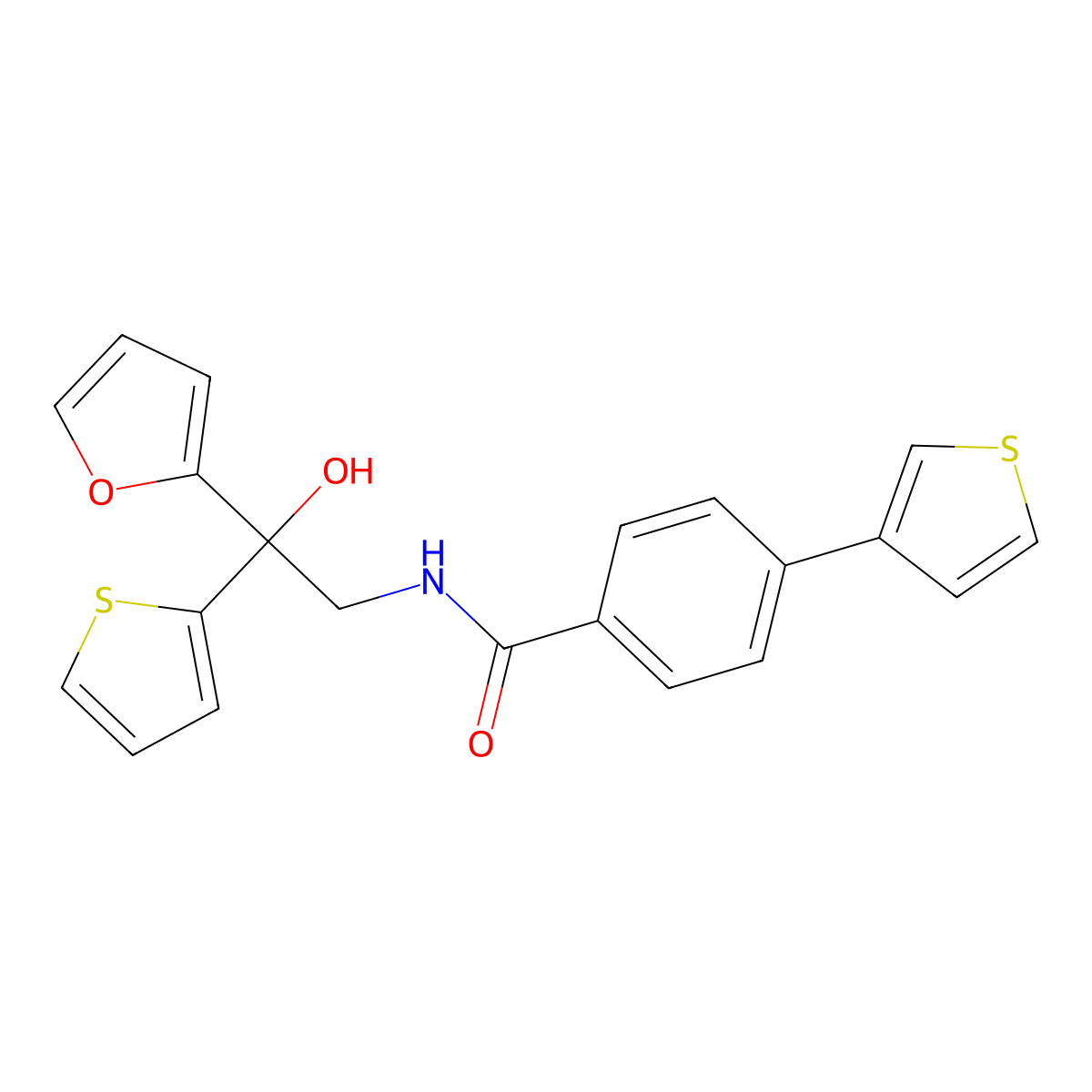 N-(2-(furan-2-yl)-2-hydroxy-2-(thiophen-2-yl)ethyl)-4-(thiophen-3-yl)benzamide molecular structure, CAS 2034333-95-2