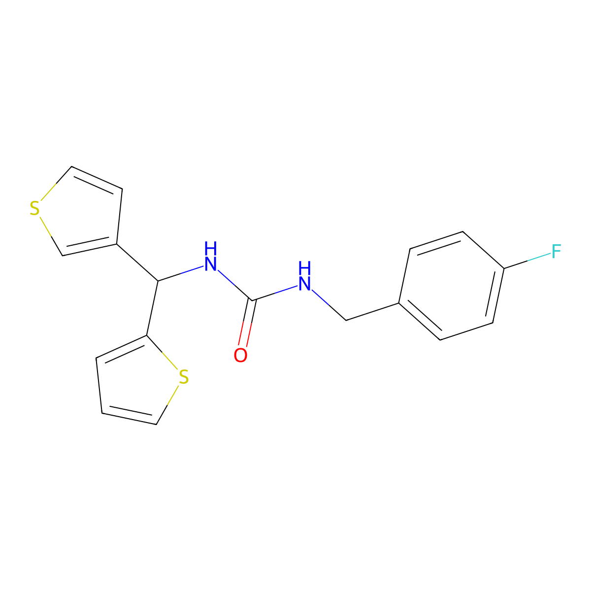 1-[(4-Fluorophenyl)methyl]-3-[(thiophen-2-yl)(thiophen-3-yl)methyl]urea molecular structure, CAS 2034333-98-5