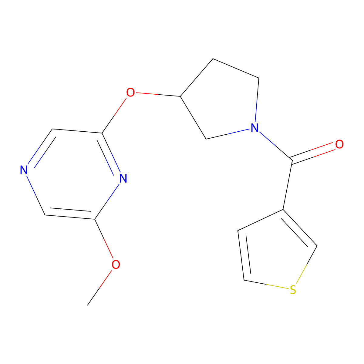 (3-((6-Methoxypyrazin-2-yl)oxy)pyrrolidin-1-yl)(thiophen-3-yl)methanone molecular structure, CAS 2034334-00-2