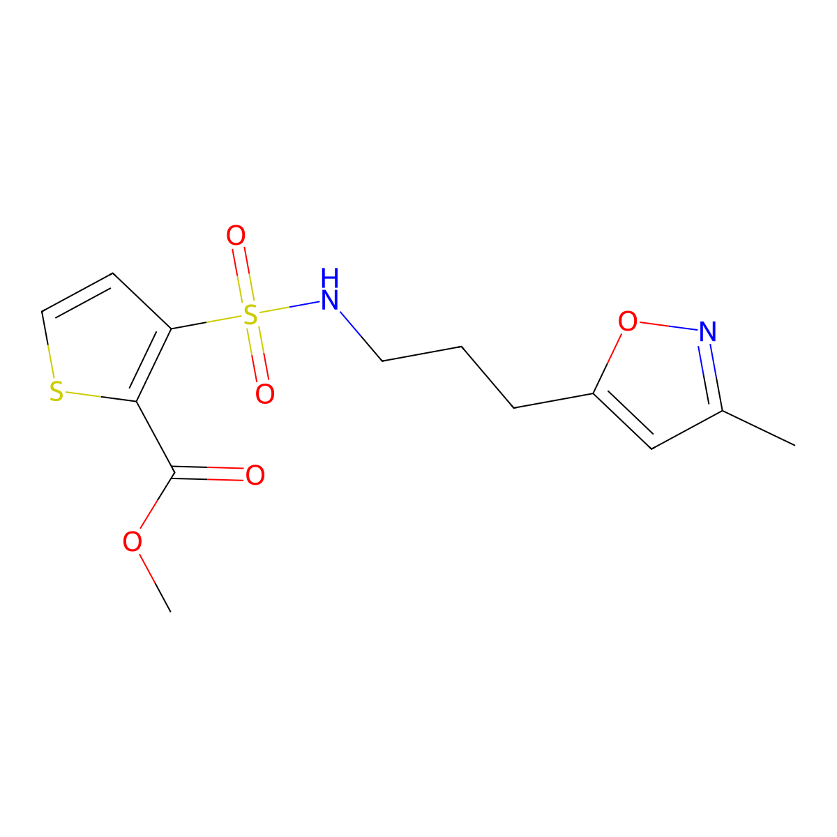 methyl 3-(N-(3-(3-methylisoxazol-5-yl)propyl)sulfamoyl)thiophene-2-carboxylate molecular structure, CAS 2034334-01-3