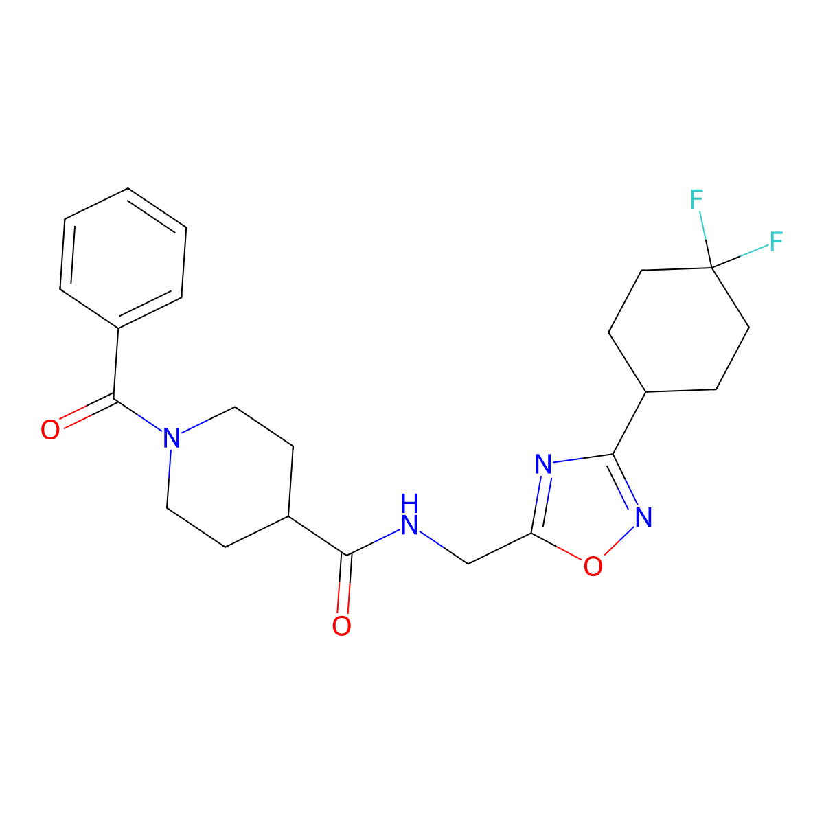 1-benzoyl-N-{[3-(4,4-difluorocyclohexyl)-1,2,4-oxadiazol-5-yl]methyl}piperidine-4-carboxamide molecular structure, CAS 2034334-03-5