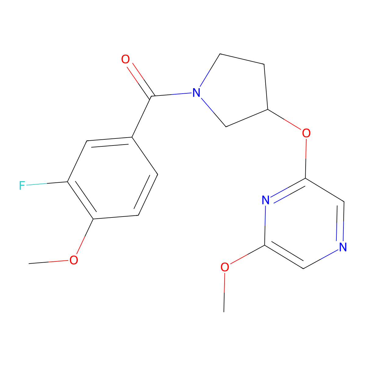 (3-Fluoro-4-methoxyphenyl)(3-((6-methoxypyrazin-2-yl)oxy)pyrrolidin-1-yl)methanone molecular structure, CAS 2034334-07-9