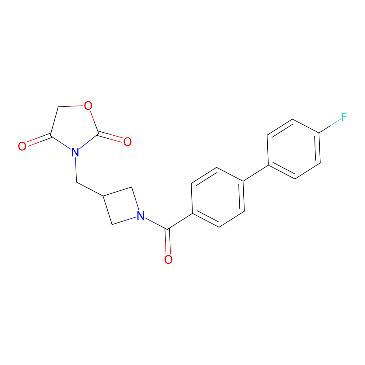 3-((1-(4'-Fluoro-[1,1'-biphenyl]-4-carbonyl)azetidin-3-yl)methyl)oxazolidine-2,4-dione molecular structure, CAS 2034334-08-0
