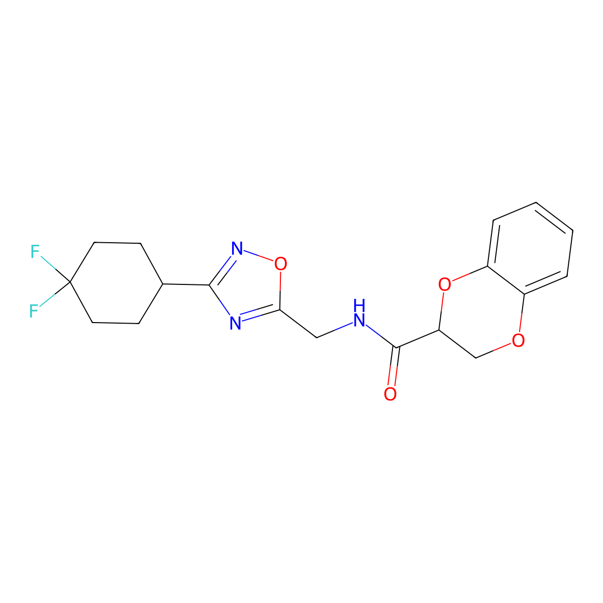 N-((3-(4,4-difluorocyclohexyl)-1,2,4-oxadiazol-5-yl)methyl)-2,3-dihydrobenzo[b][1,4]dioxine-2-carboxamide molecular structure, CAS 2034334-11-5