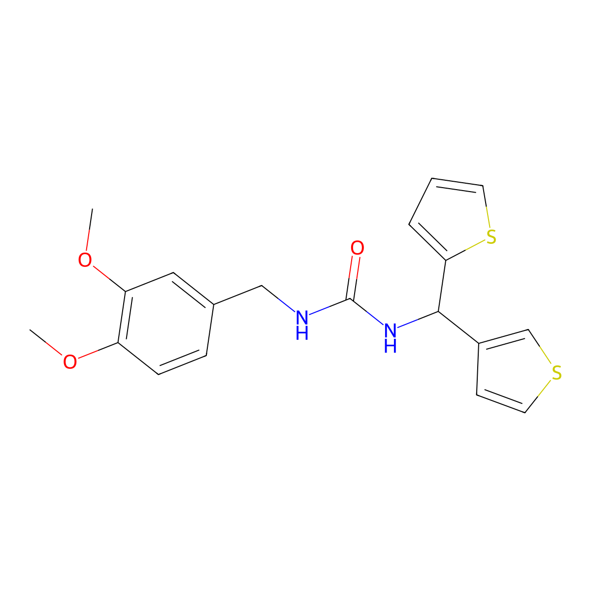 1-(3,4-Dimethoxybenzyl)-3-(thiophen-2-yl(thiophen-3-yl)methyl)urea molecular structure, CAS 2034334-13-7