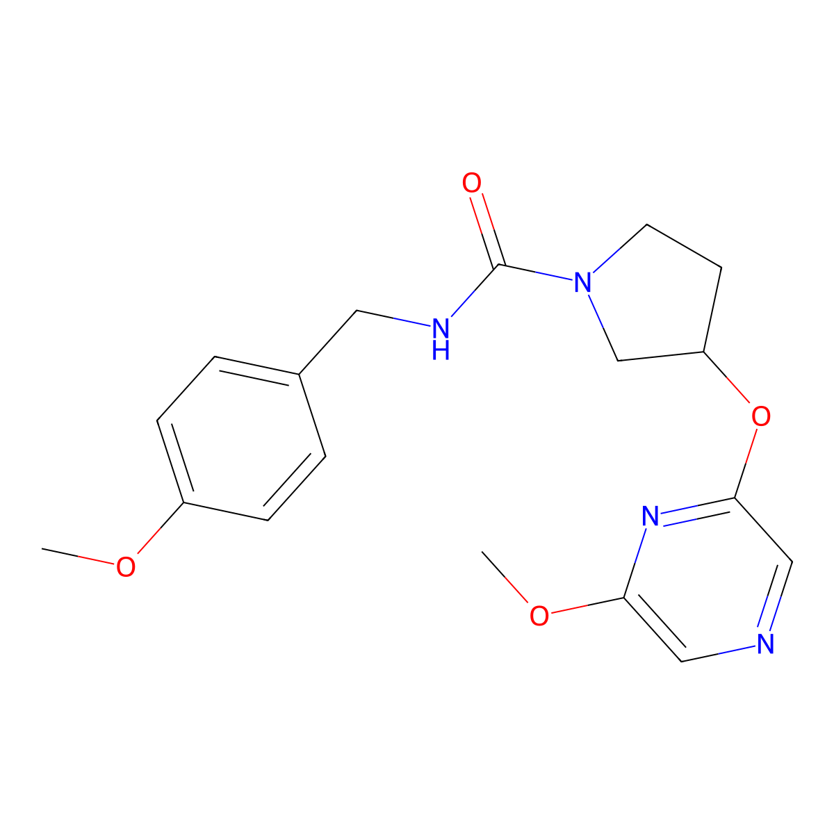 N-(4-methoxybenzyl)-3-((6-methoxypyrazin-2-yl)oxy)pyrrolidine-1-carboxamide molecular structure, CAS 2034334-14-8