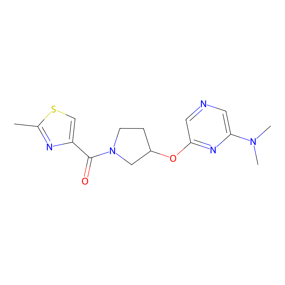 (3-((6-(Dimethylamino)pyrazin-2-yl)oxy)pyrrolidin-1-yl)(2-methylthiazol-4-yl)methanone molecular structure, CAS 2034334-23-9