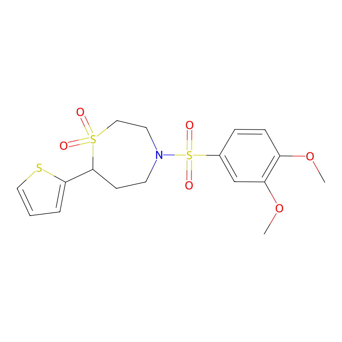 4-((3,4-Dimethoxyphenyl)sulfonyl)-7-(thiophen-2-yl)-1,4-thiazepane 1,1-dioxide molecular structure, CAS 2034334-24-0