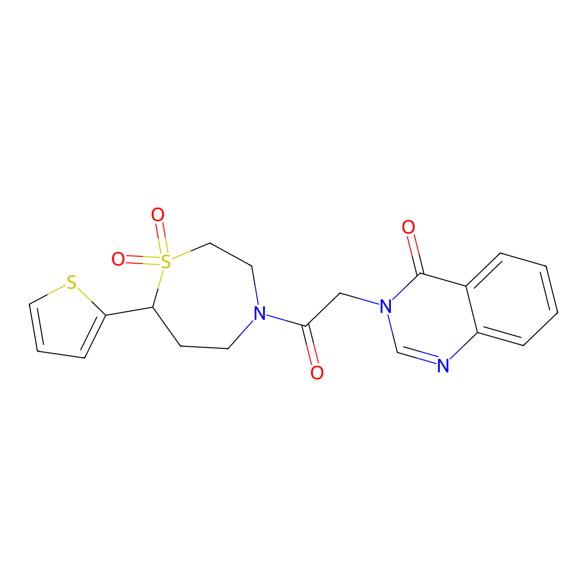 3-(2-(1,1-dioxido-7-(thiophen-2-yl)-1,4-thiazepan-4-yl)-2-oxoethyl)quinazolin-4(3H)-one molecular structure, CAS 2034334-27-3