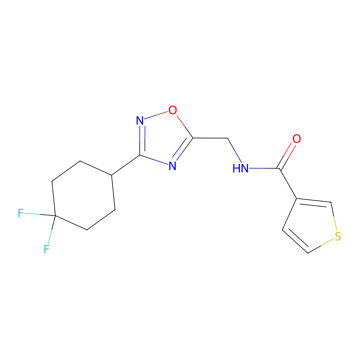 N-((3-(4,4-difluorocyclohexyl)-1,2,4-oxadiazol-5-yl)methyl)thiophene-3-carboxamide molecular structure, CAS 2034334-29-5