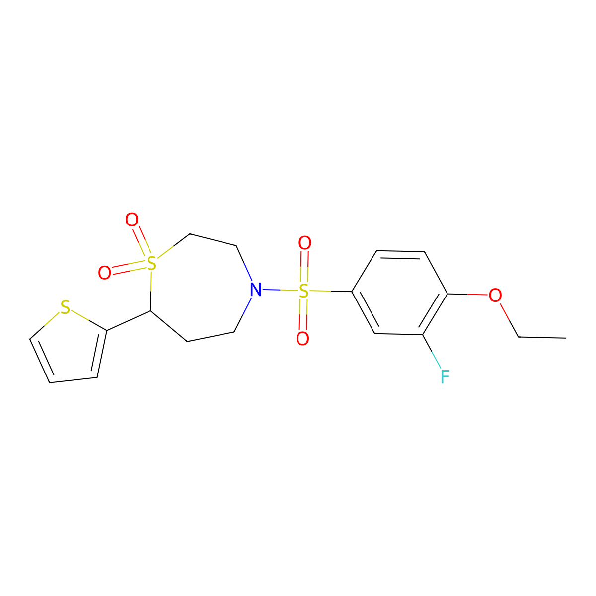4-((4-Ethoxy-3-fluorophenyl)sulfonyl)-7-(thiophen-2-yl)-1,4-thiazepane 1,1-dioxide molecular structure, CAS 2034334-30-8