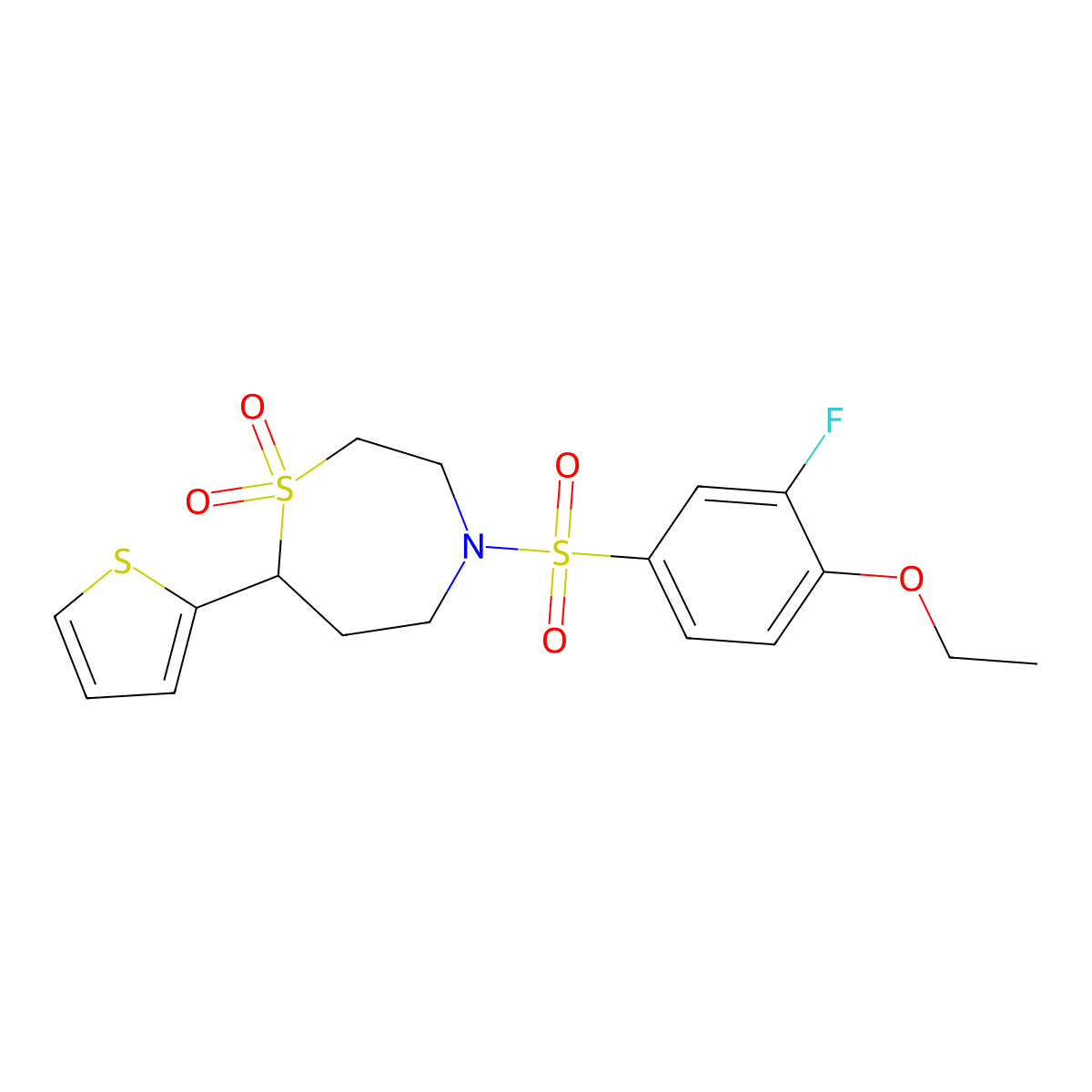 4-((4-Ethoxy-3-fluorophenyl)sulfonyl)-7-(thiophen-2-yl)-1,4-thiazepane 1,1-dioxide molecular structure, CAS 2034334-30-8