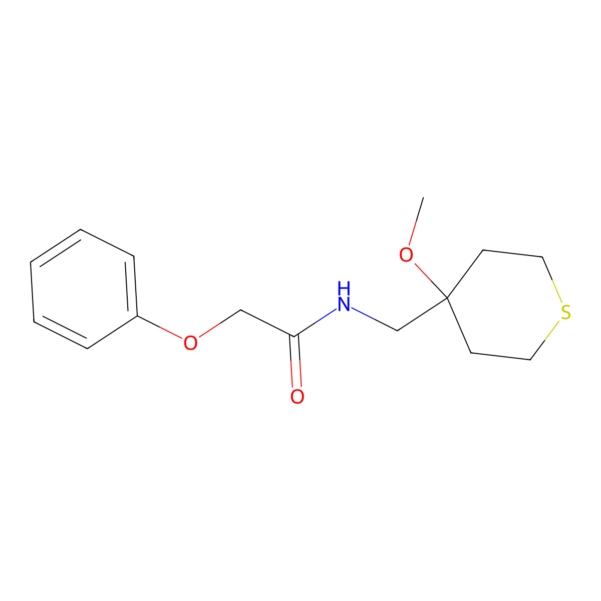 N-((4-methoxytetrahydro-2H-thiopyran-4-yl)methyl)-2-phenoxyacetamide molecular structure, CAS 2034334-35-3