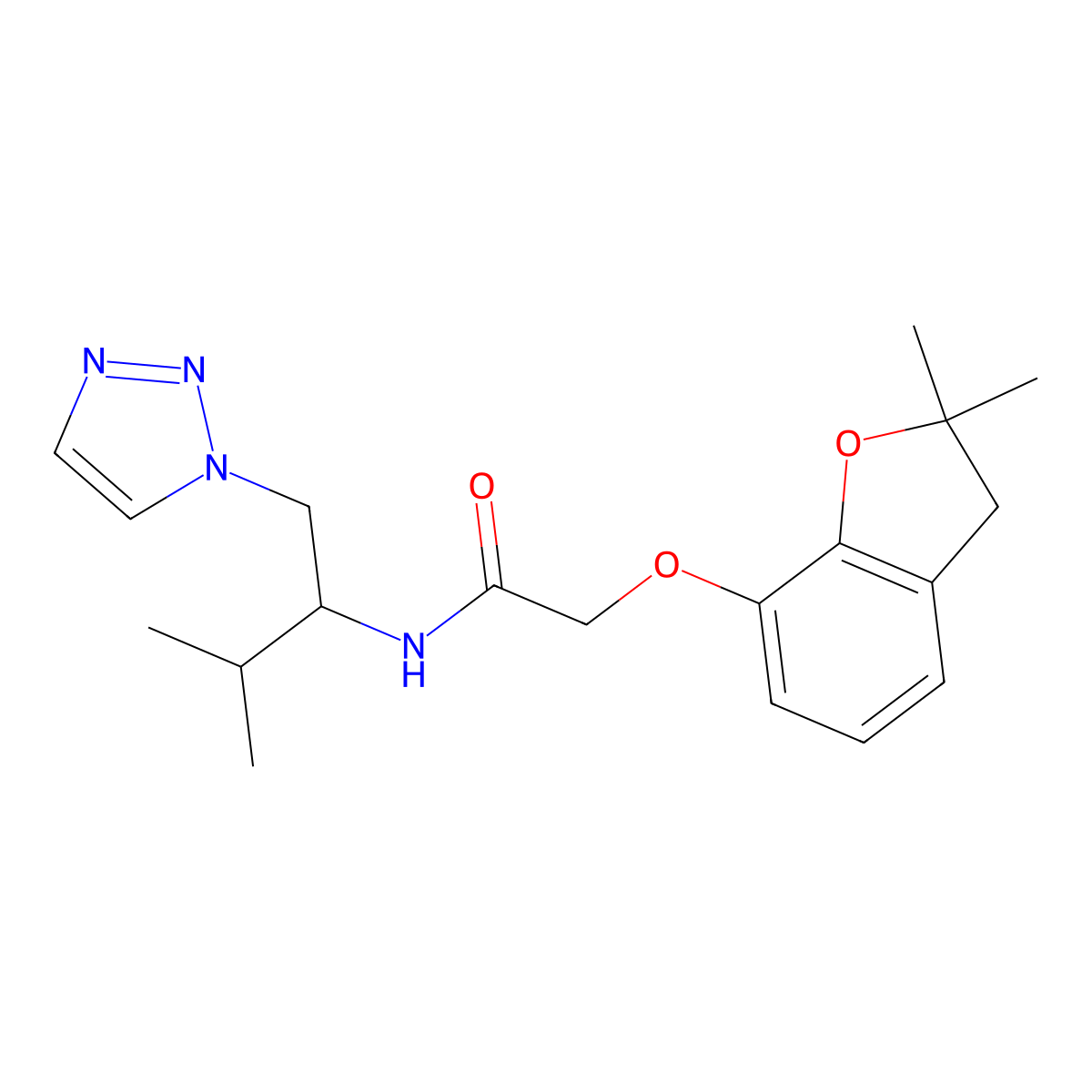 2-((2,2-dimethyl-2,3-dihydrobenzofuran-7-yl)oxy)-N-(3-methyl-1-(1H-1,2,3-triazol-1-yl)butan-2-yl)acetamide molecular structure, CAS 2034334-40-0