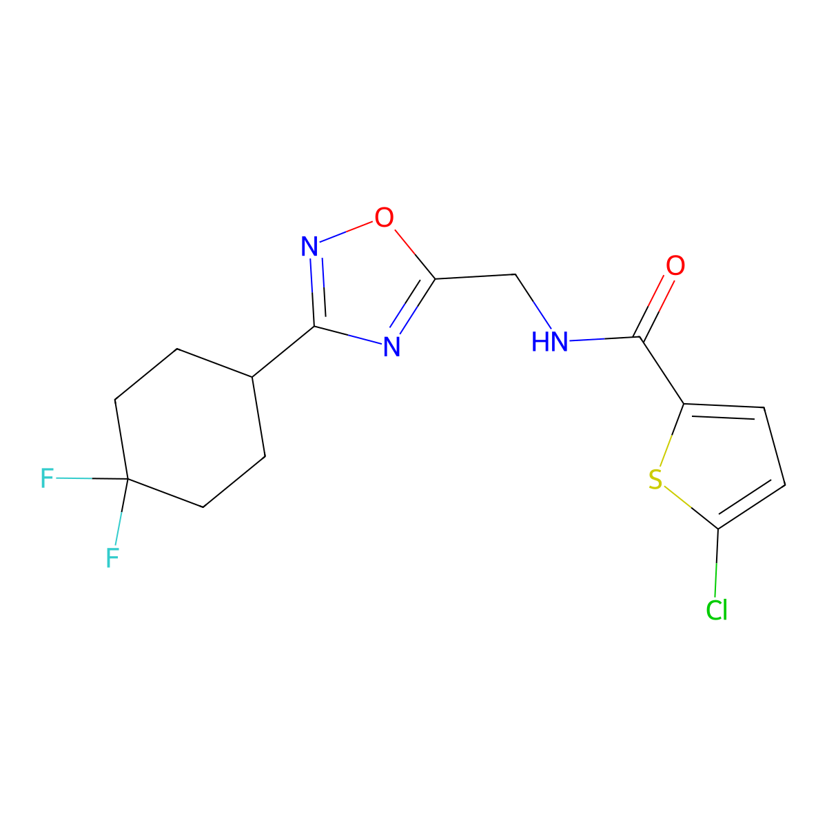 5-chloro-N-((3-(4,4-difluorocyclohexyl)-1,2,4-oxadiazol-5-yl)methyl)thiophene-2-carboxamide molecular structure, CAS 2034334-43-3