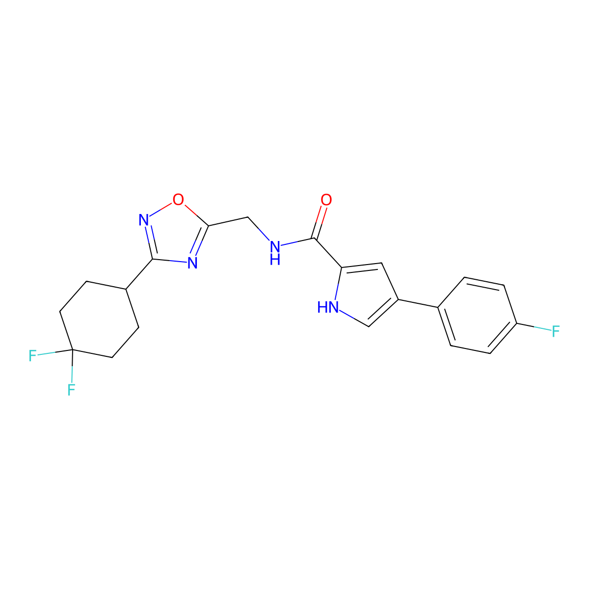 N-{[3-(4,4-difluorocyclohexyl)-1,2,4-oxadiazol-5-yl]methyl}-4-(4-fluorophenyl)-1H-pyrrole-2-carboxamide molecular structure, CAS 2034334-51-3