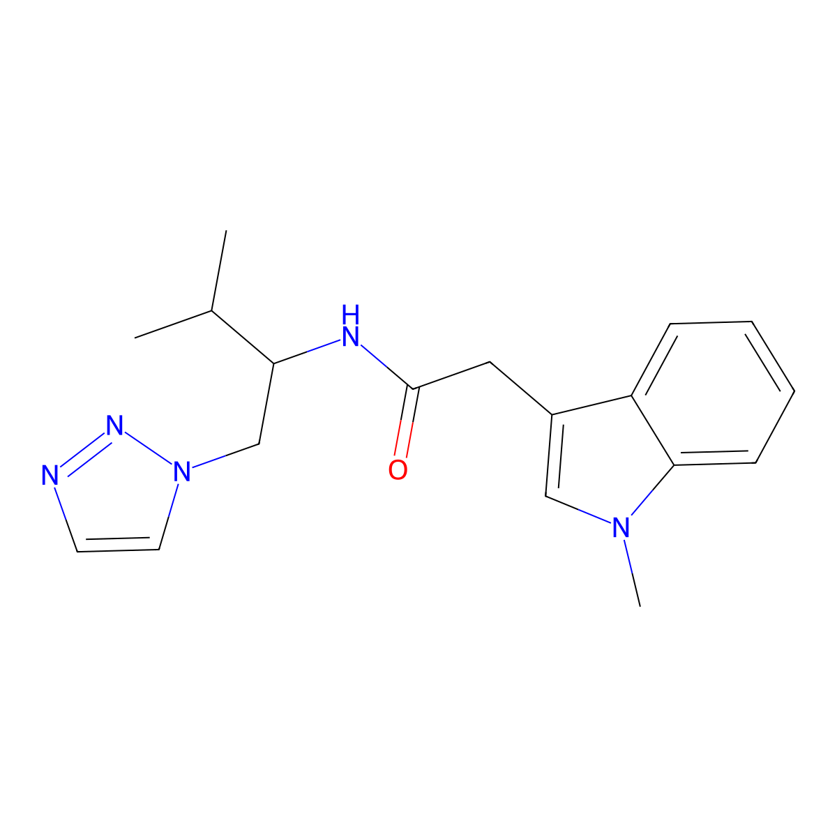 N-[3-methyl-1-(1H-1,2,3-triazol-1-yl)butan-2-yl]-2-(1-methyl-1H-indol-3-yl)acetamide molecular structure, CAS 2034334-53-5