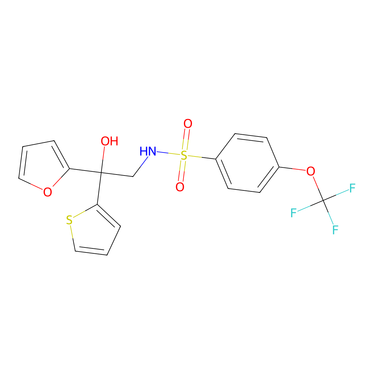 N-(2-(furan-2-yl)-2-hydroxy-2-(thiophen-2-yl)ethyl)-4-(trifluoromethoxy)benzenesulfonamide molecular structure, CAS 2034334-54-6