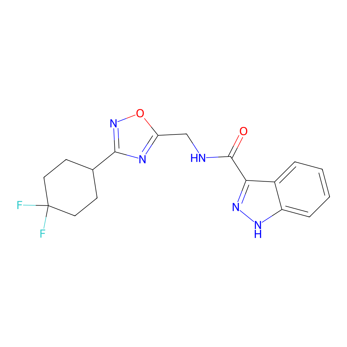 N-{[3-(4,4-difluorocyclohexyl)-1,2,4-oxadiazol-5-yl]methyl}-1H-indazole-3-carboxamide molecular structure, CAS 2034334-57-9