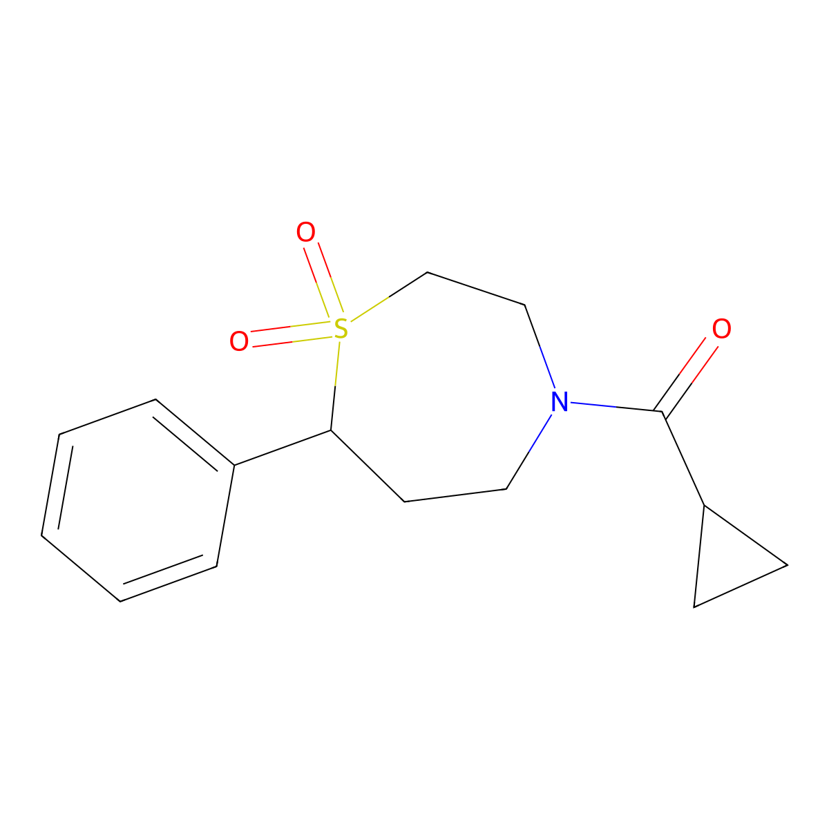 4-Cyclopropanecarbonyl-7-phenyl-1lambda6,4-thiazepane-1,1-dione molecular structure, CAS 2034334-59-1