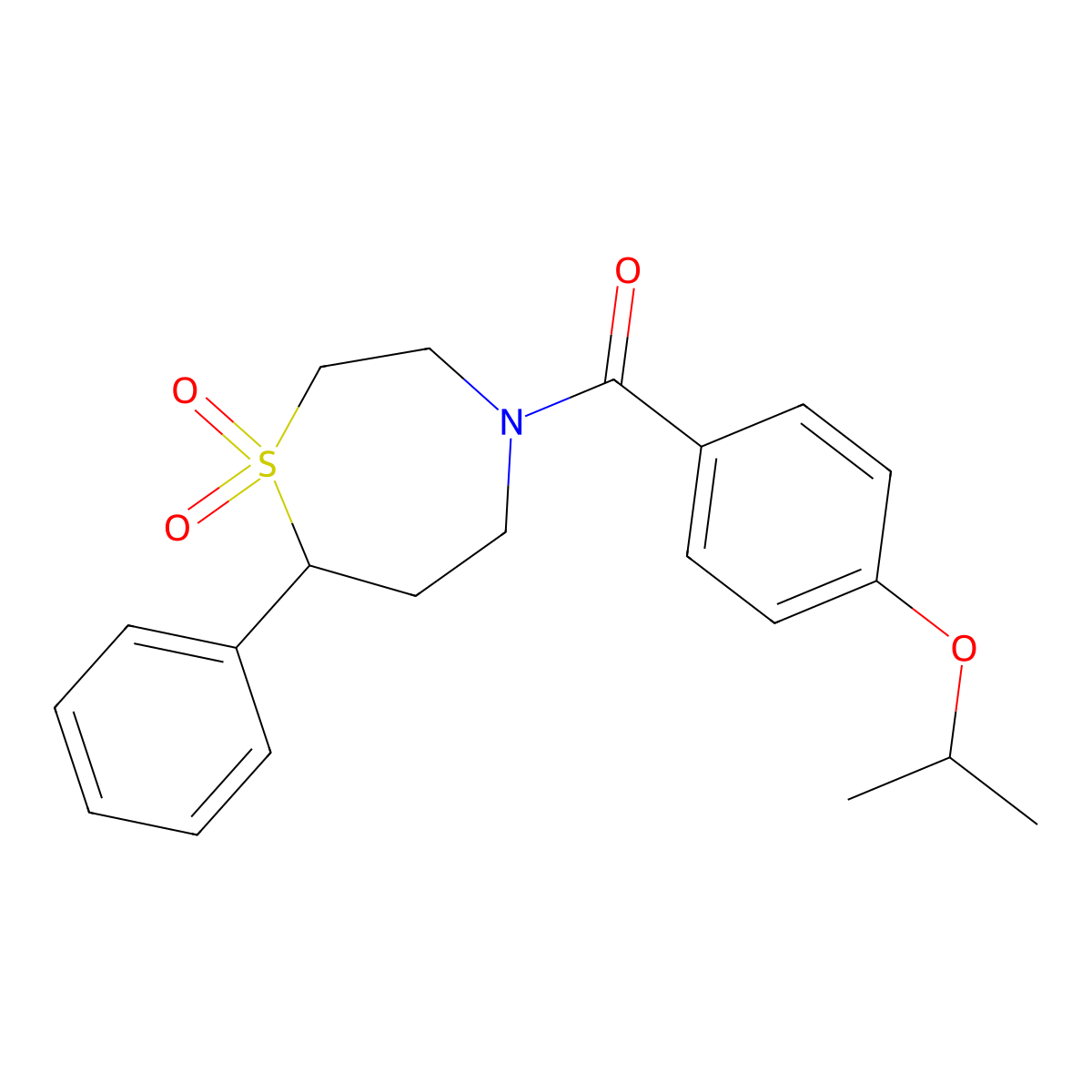 (1,1-Dioxido-7-phenyl-1,4-thiazepan-4-yl)(4-isopropoxyphenyl)methanone molecular structure, CAS 2034334-66-0