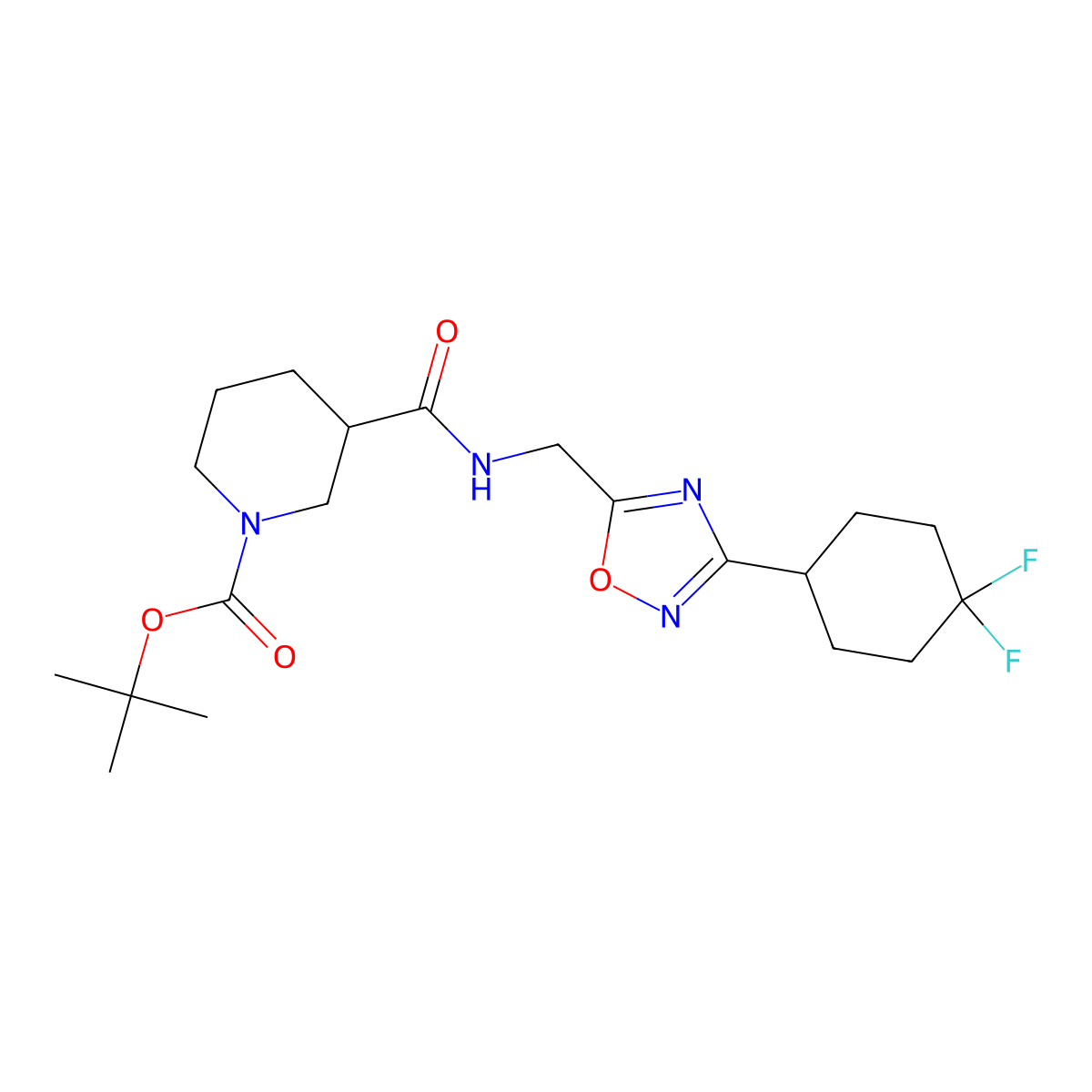 Tert-butyl 3-(((3-(4,4-difluorocyclohexyl)-1,2,4-oxadiazol-5-yl)methyl)carbamoyl)piperidine-1-carboxylate molecular structure, CAS 2034334-67-1