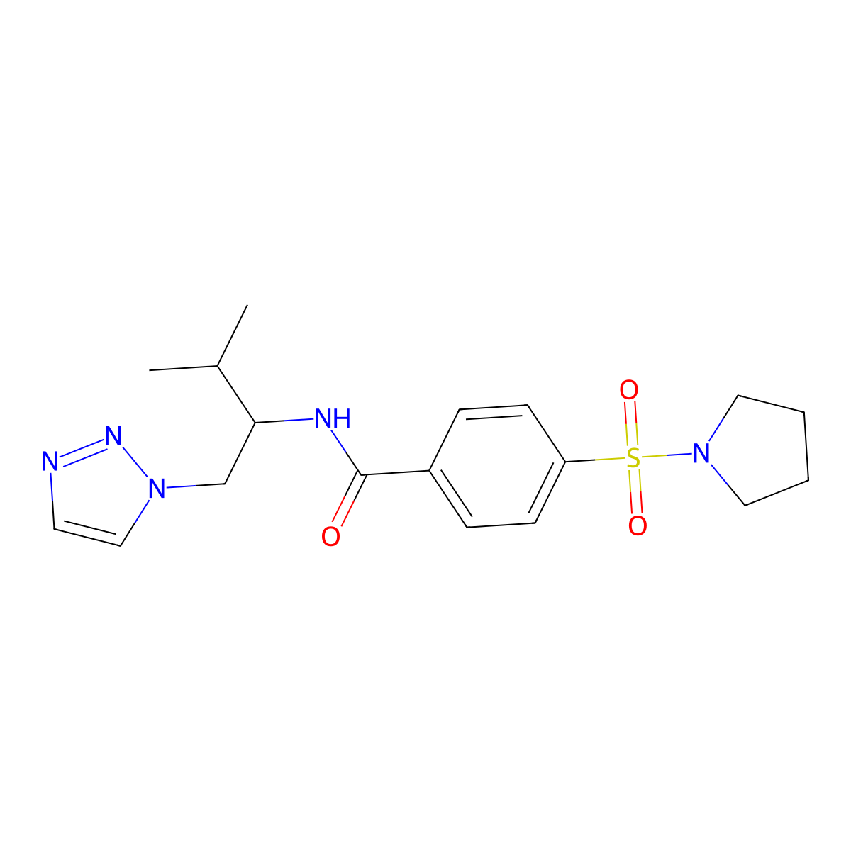 N-(3-methyl-1-(1H-1,2,3-triazol-1-yl)butan-2-yl)-4-(pyrrolidin-1-ylsulfonyl)benzamide molecular structure, CAS 2034334-69-3