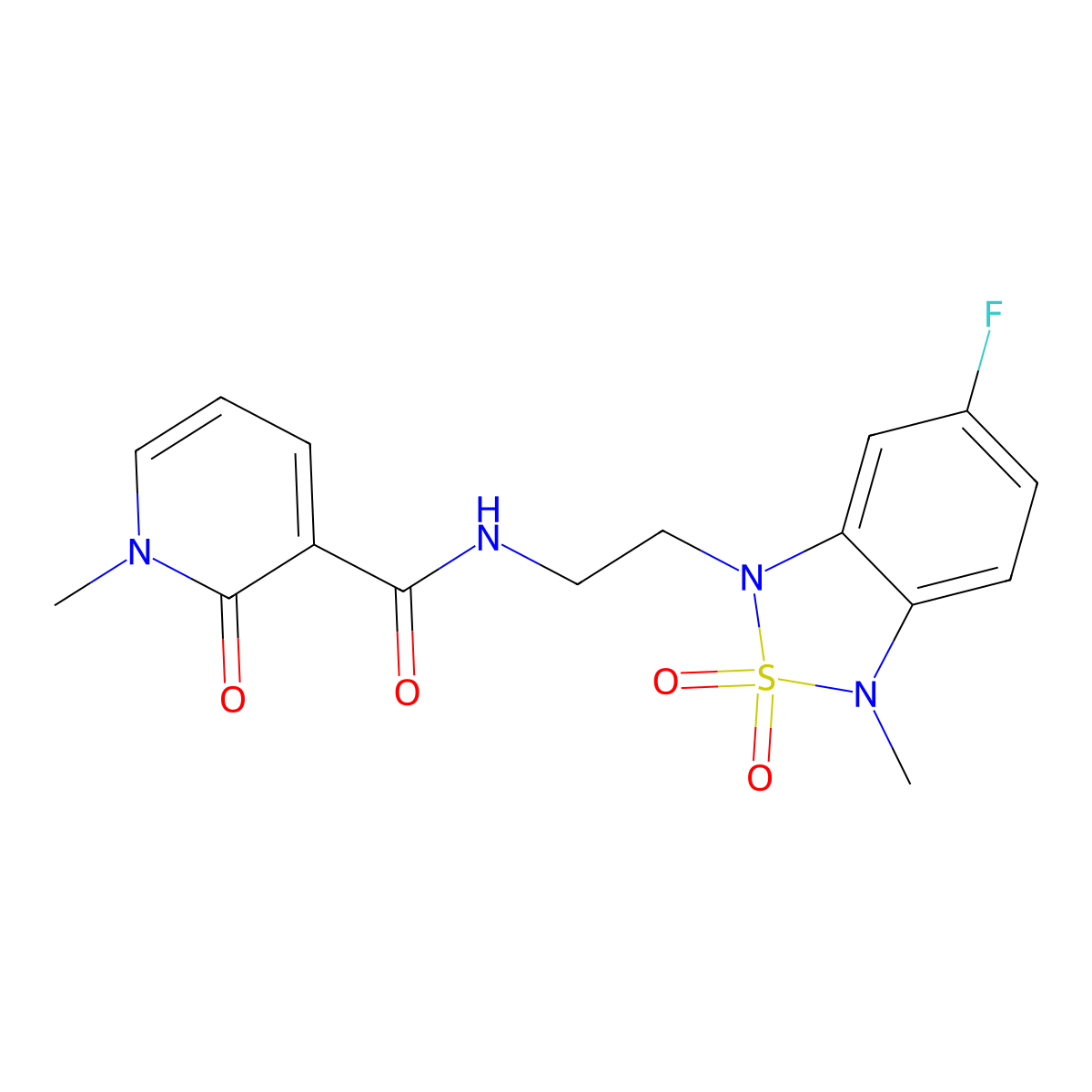 N-(2-(6-fluoro-3-methyl-2,2-dioxidobenzo[c][1,2,5]thiadiazol-1(3H)-yl)ethyl)-1-methyl-2-oxo-1,2-dihydropyridine-3-carboxamide molecular structure, CAS 2034334-70-6