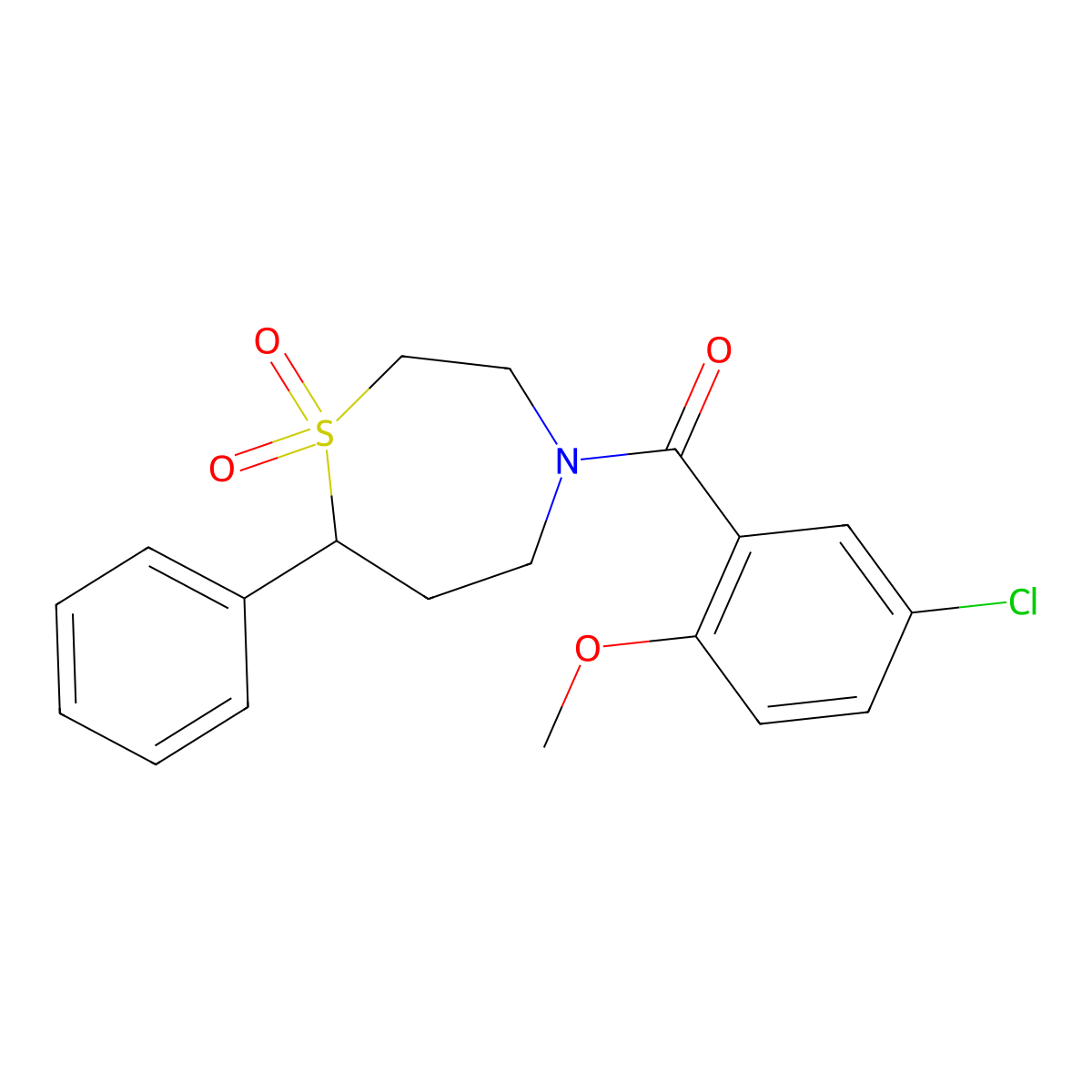 4-(5-Chloro-2-methoxybenzoyl)-7-phenyl-1lambda6,4-thiazepane-1,1-dione molecular structure, CAS 2034334-73-9
