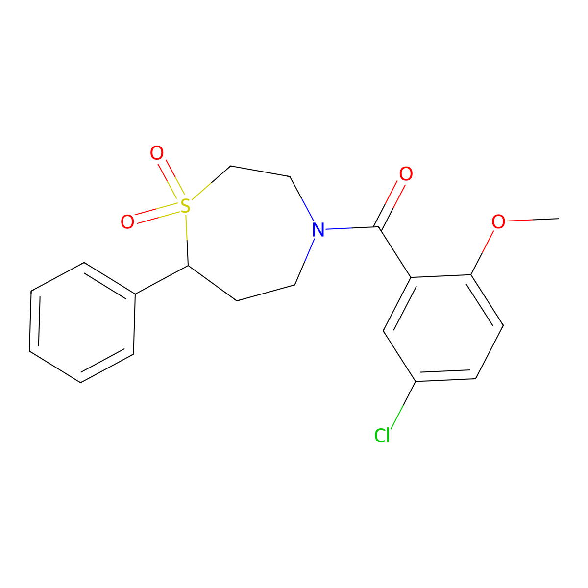 4-(5-Chloro-2-methoxybenzoyl)-7-phenyl-1lambda6,4-thiazepane-1,1-dione molecular structure, CAS 2034334-73-9