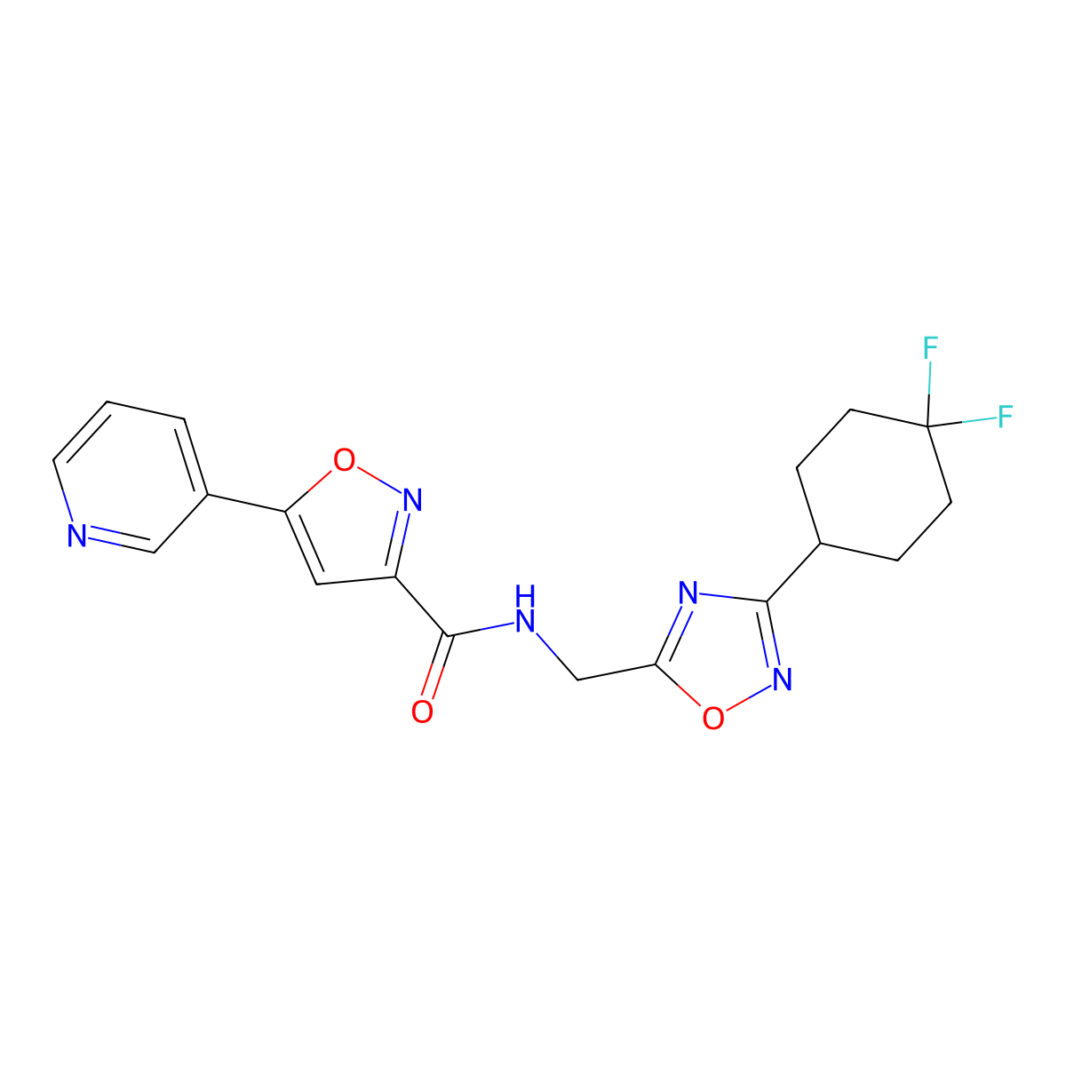 N-((3-(4,4-difluorocyclohexyl)-1,2,4-oxadiazol-5-yl)methyl)-5-(pyridin-3-yl)isoxazole-3-carboxamide molecular structure, CAS 2034334-74-0