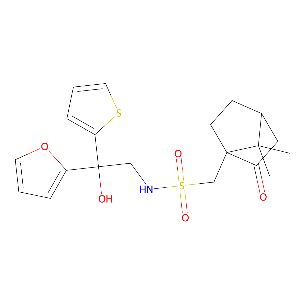1-(7,7-dimethyl-2-oxobicyclo[2.2.1]heptan-1-yl)-N-(2-(furan-2-yl)-2-hydroxy-2-(thiophen-2-yl)ethyl)methanesulfonamide molecular structure, CAS 2034334-77-3
