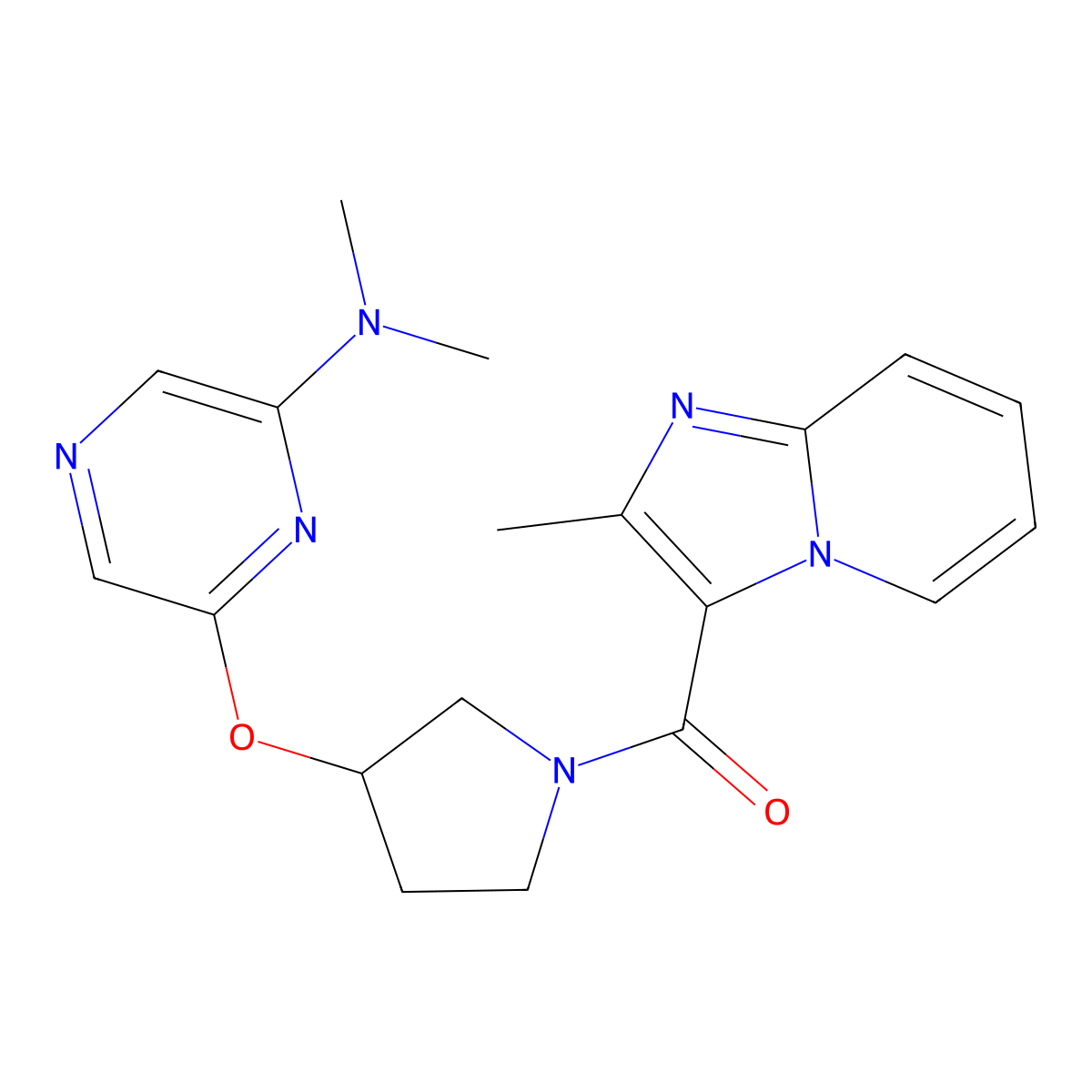 (3-((6-(Dimethylamino)pyrazin-2-yl)oxy)pyrrolidin-1-yl)(2-methylimidazo[1,2-a]pyridin-3-yl)methanone molecular structure, CAS 2034334-79-5