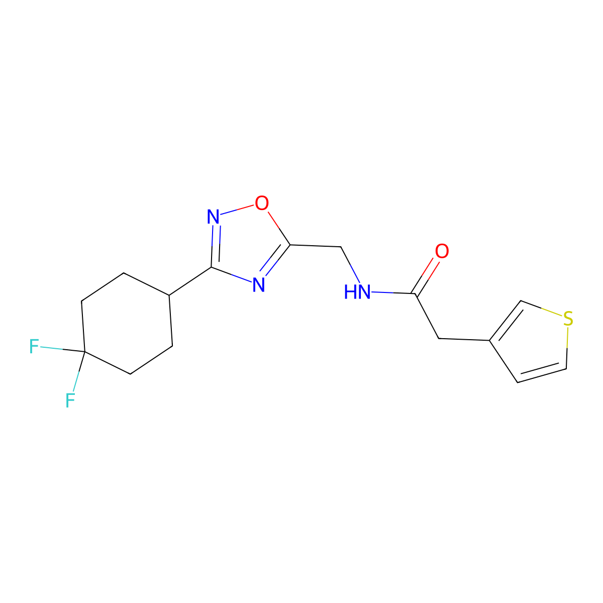 N-((3-(4,4-difluorocyclohexyl)-1,2,4-oxadiazol-5-yl)methyl)-2-(thiophen-3-yl)acetamide molecular structure, CAS 2034334-82-0