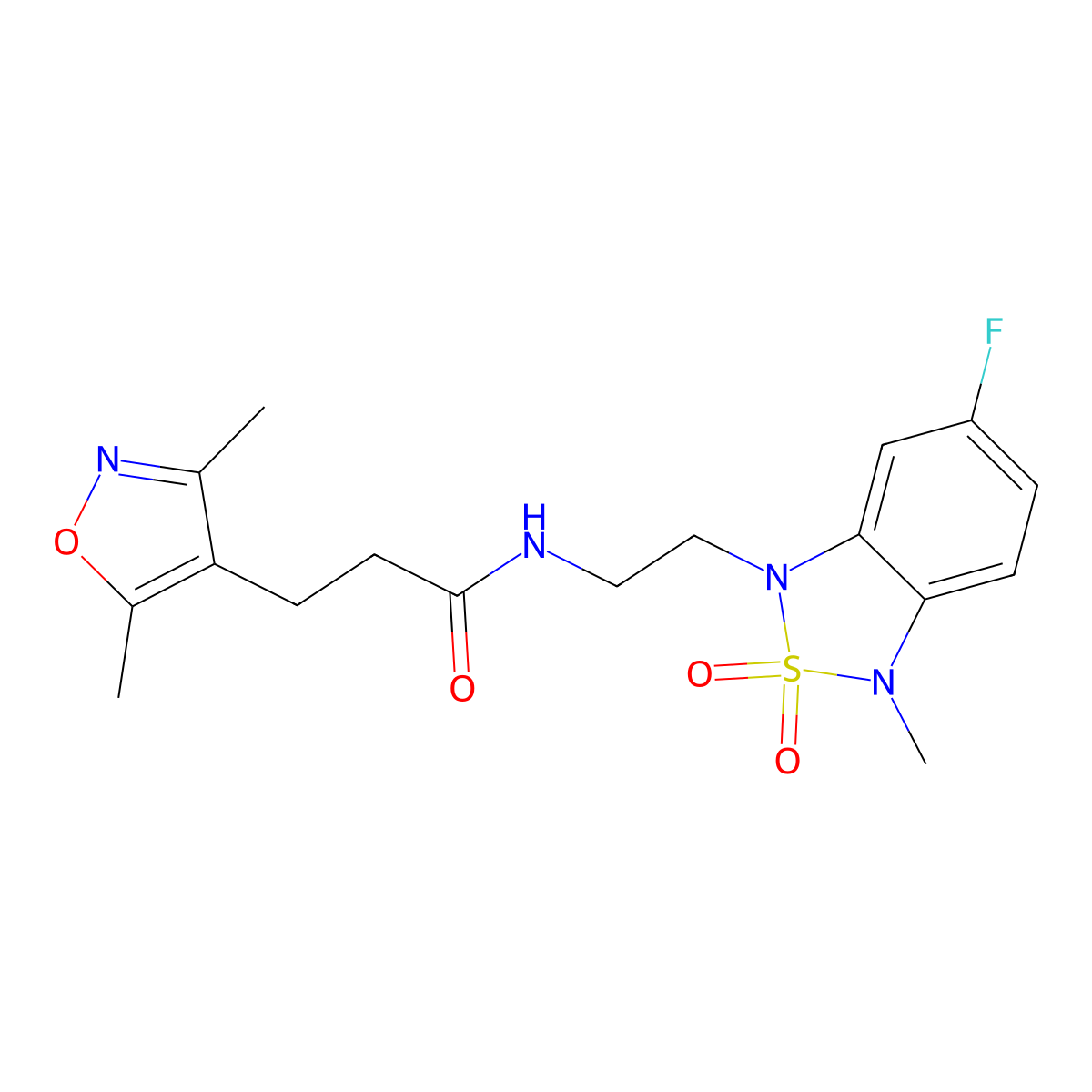 3-(3,5-dimethylisoxazol-4-yl)-N-(2-(6-fluoro-3-methyl-2,2-dioxidobenzo[c][1,2,5]thiadiazol-1(3H)-yl)ethyl)propanamide molecular structure, CAS 2034334-83-1