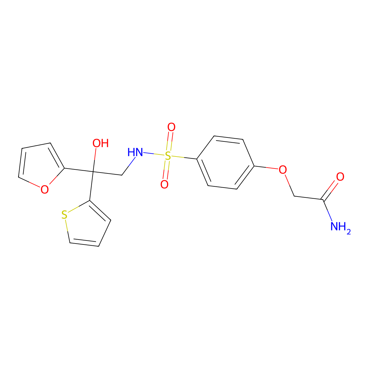 2-(4-(N-(2-(furan-2-yl)-2-hydroxy-2-(thiophen-2-yl)ethyl)sulfamoyl)phenoxy)acetamide molecular structure, CAS 2034334-84-2