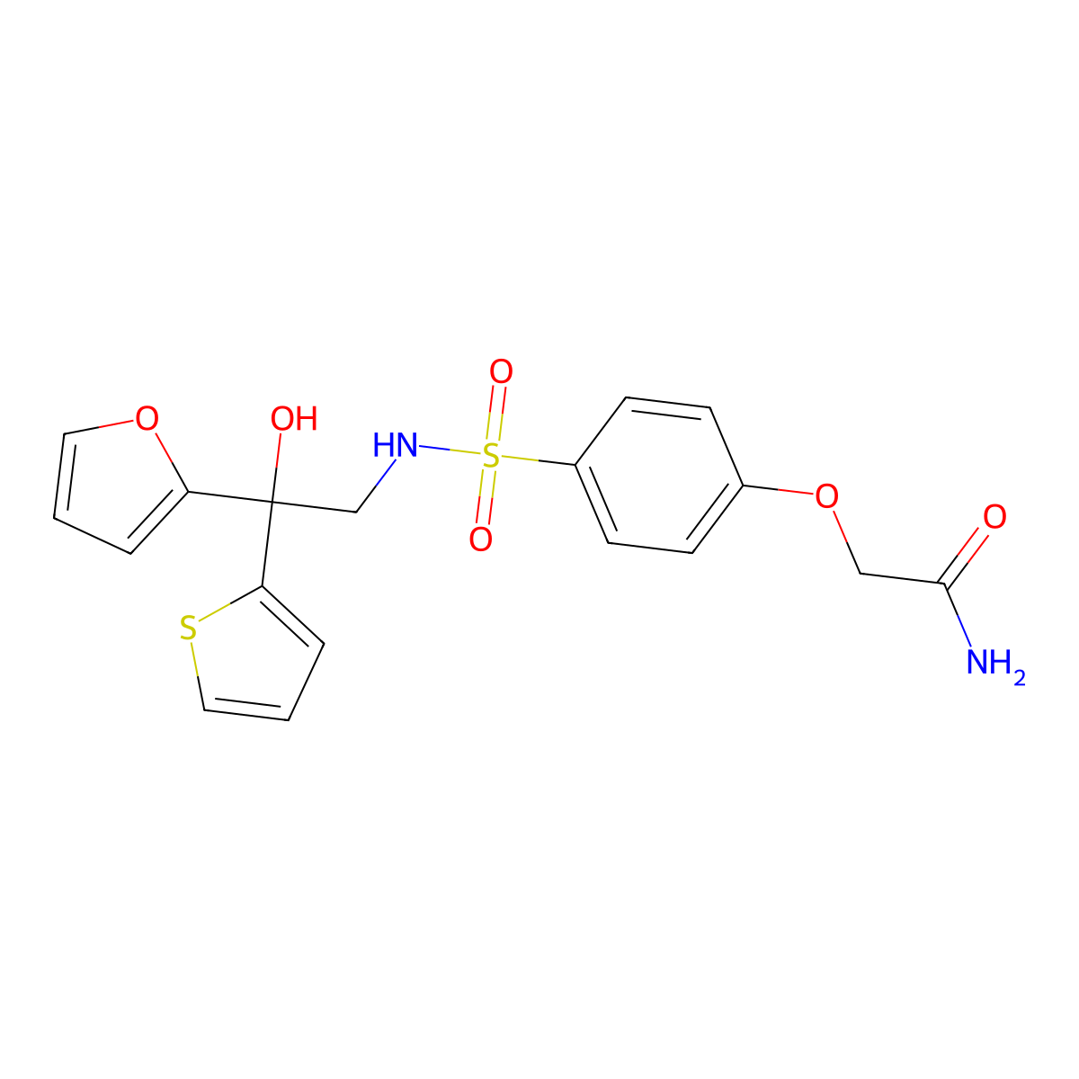 2-(4-(N-(2-(furan-2-yl)-2-hydroxy-2-(thiophen-2-yl)ethyl)sulfamoyl)phenoxy)acetamide molecular structure, CAS 2034334-84-2