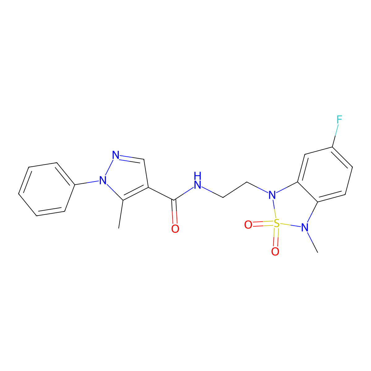 N-(2-(6-fluoro-3-methyl-2,2-dioxidobenzo[c][1,2,5]thiadiazol-1(3H)-yl)ethyl)-5-methyl-1-phenyl-1H-pyrazole-4-carboxamide molecular structure, CAS 2034334-89-7