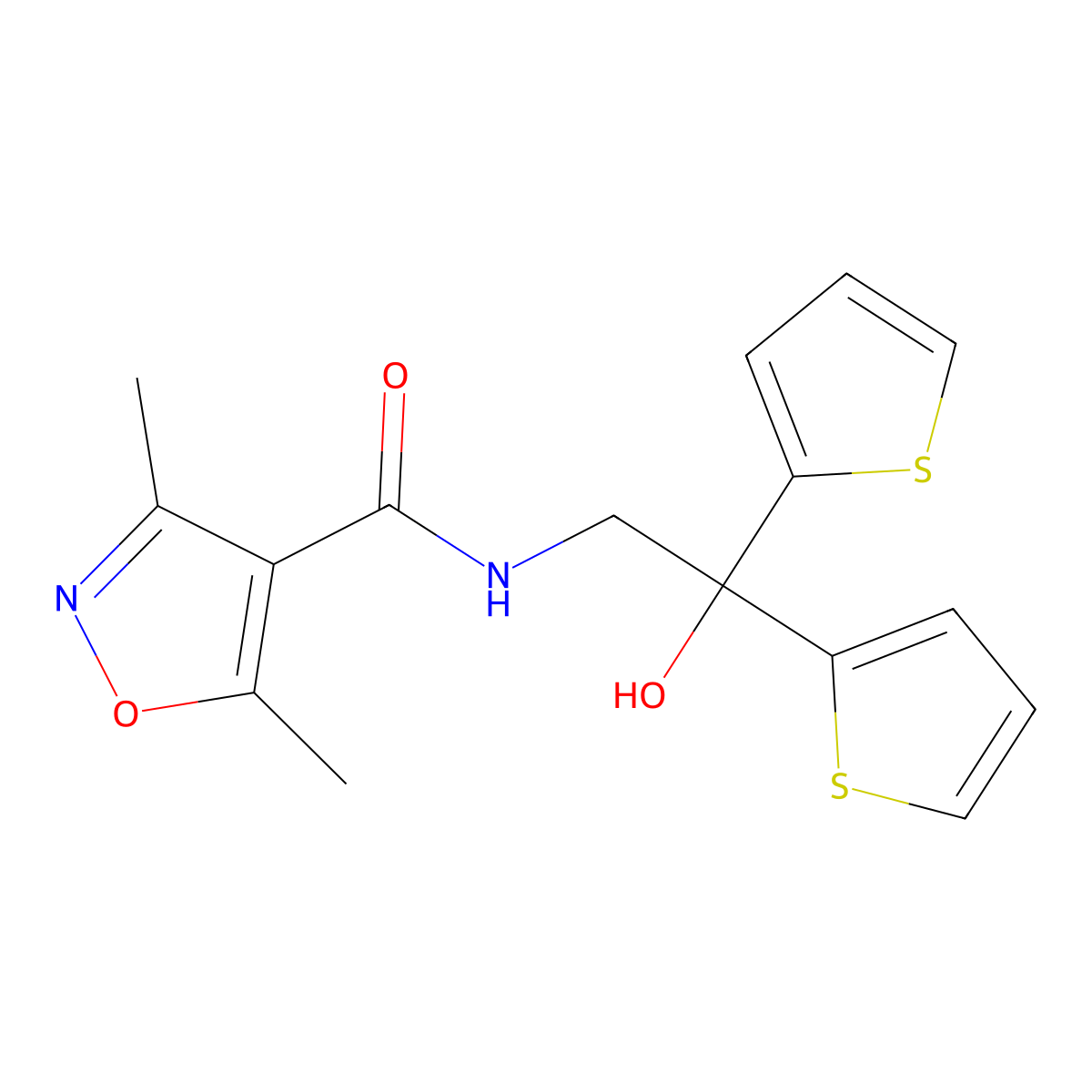 N-(2-hydroxy-2,2-di(thiophen-2-yl)ethyl)-3,5-dimethylisoxazole-4-carboxamide molecular structure, CAS 2034334-90-0