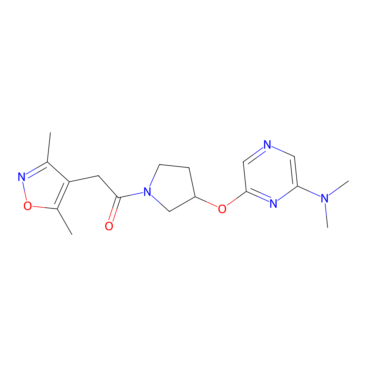 1-(3-((6-(Dimethylamino)pyrazin-2-yl)oxy)pyrrolidin-1-yl)-2-(3,5-dimethylisoxazol-4-yl)ethanone molecular structure, CAS 2034334-92-2