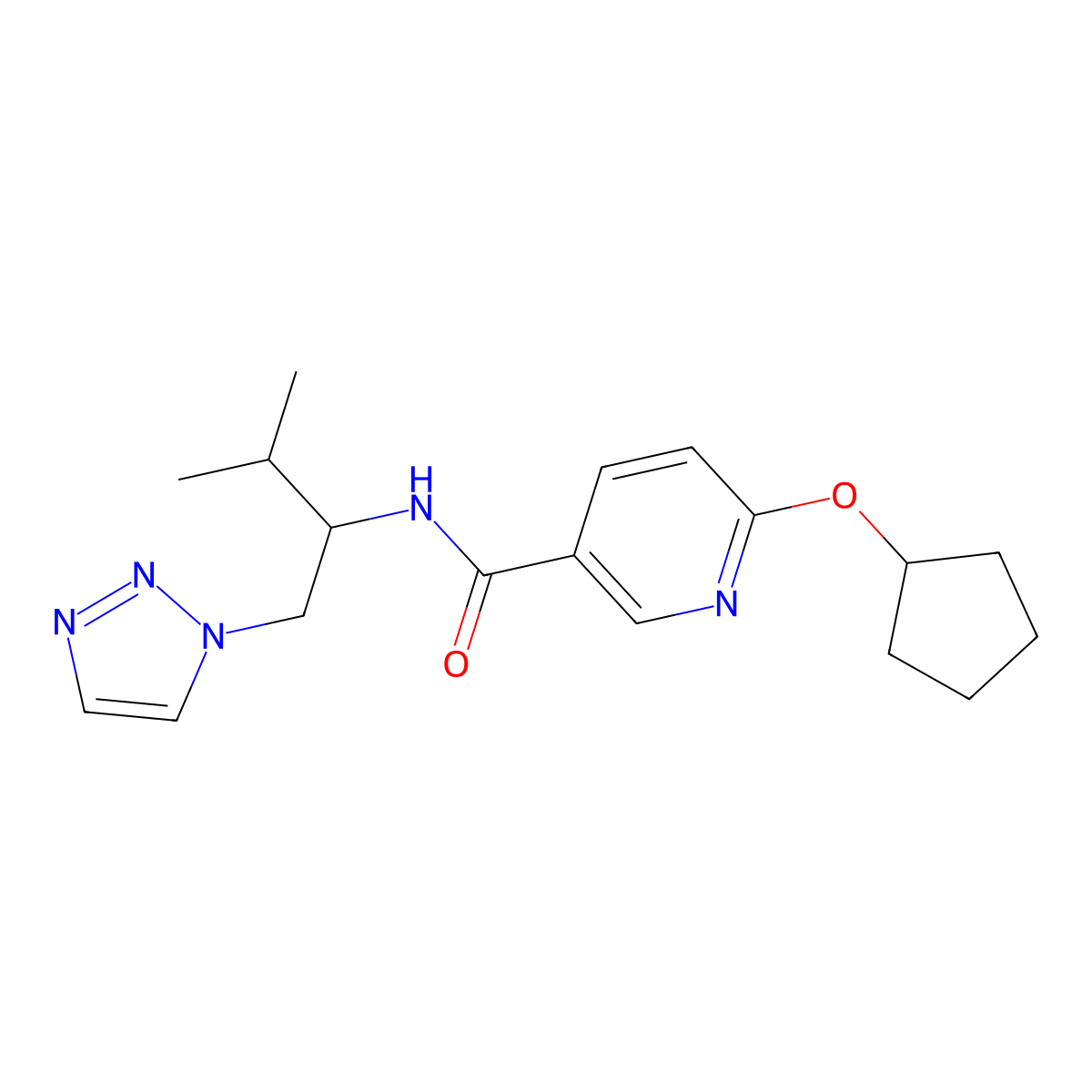 6-(cyclopentyloxy)-N-(3-methyl-1-(1H-1,2,3-triazol-1-yl)butan-2-yl)nicotinamide molecular structure, CAS 2034334-93-3